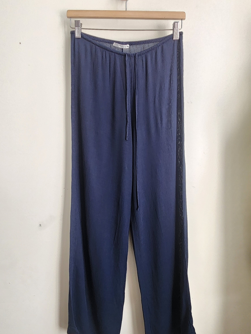 Zara Womens Gauze Drawstring Pull On Pants Size S Blue Ankle Minimalist Boho